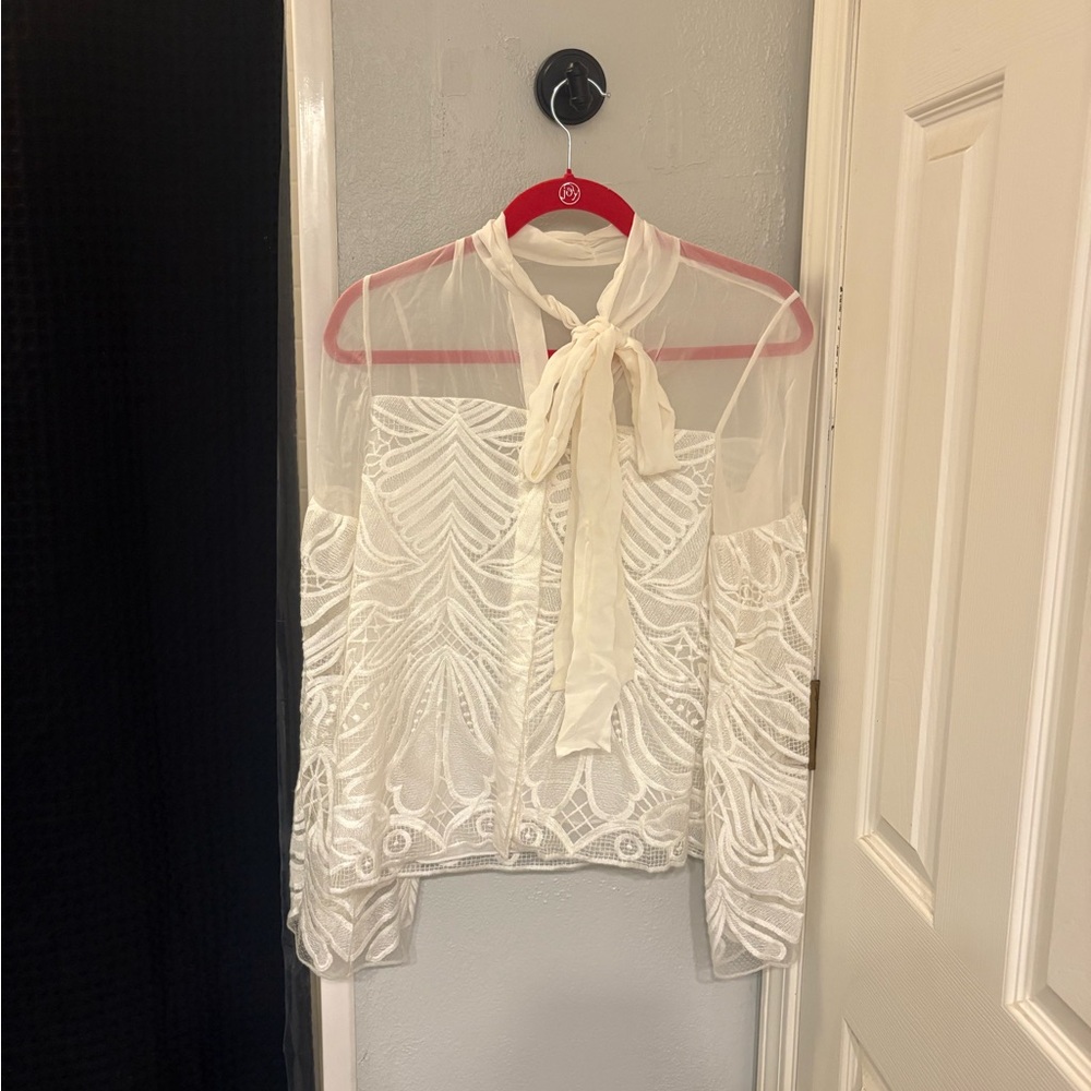 Alexis Melody Sheer Lace Blouse in White Lace Size XS